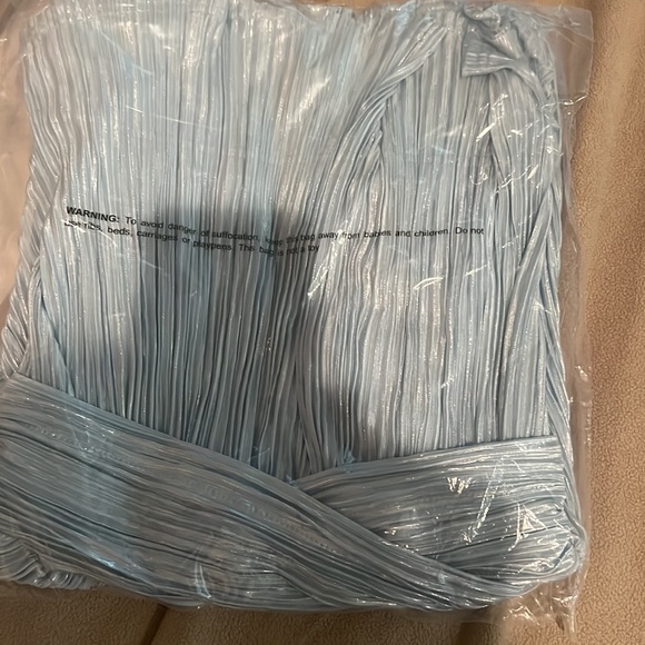 Metallic Pleated Knit Long-Sleeve Top Light Blue Sizes XXS,Xs, S, L - Picture 3 of 4